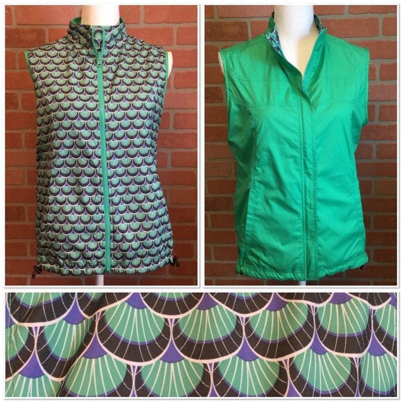 Peter Millar Women's reversible vest Size M Multi color peacock print - Picture 1 of 11